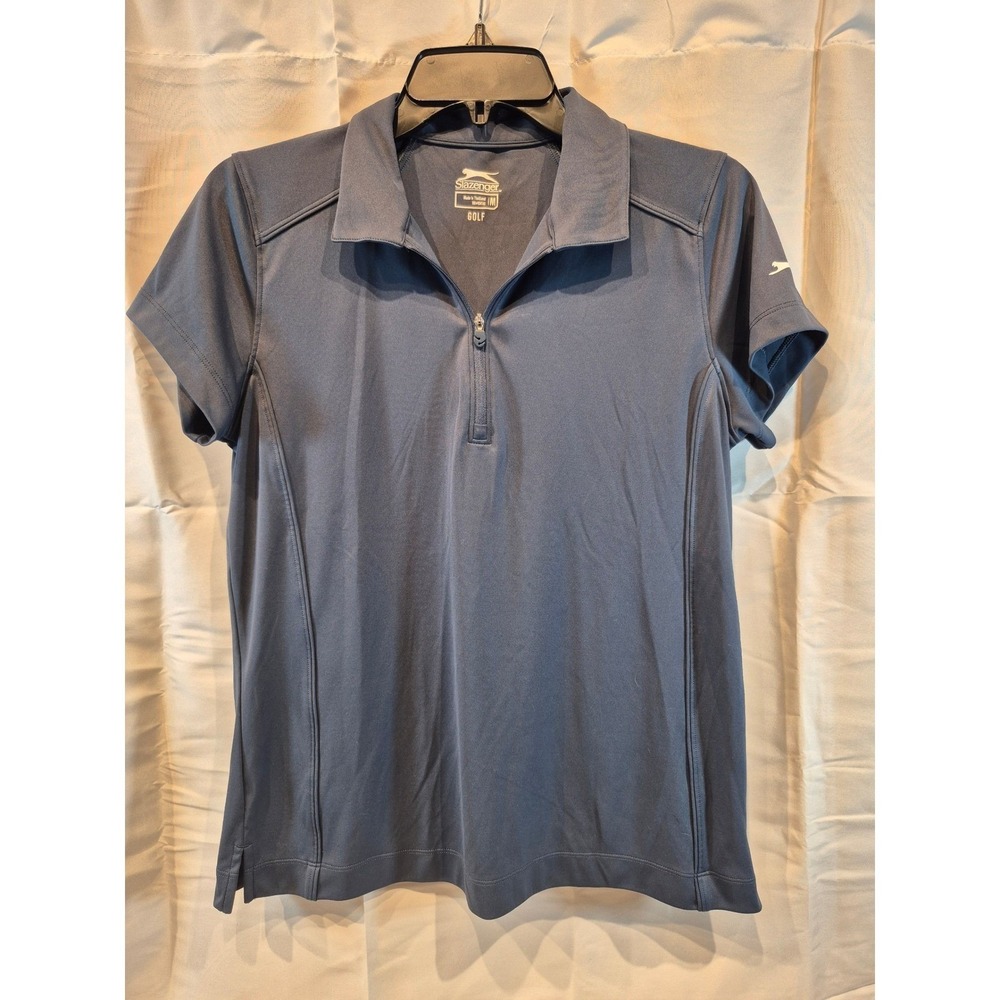 Slazenger Womens Golf Polo Shirt Short Sleeve Blue Size Medium‎ Quarter Zip Top